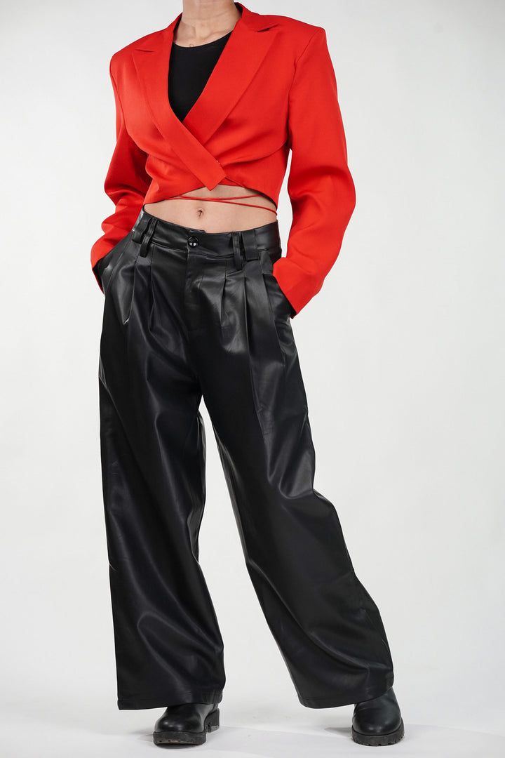 Strings Attached Cropped Blazer in Red