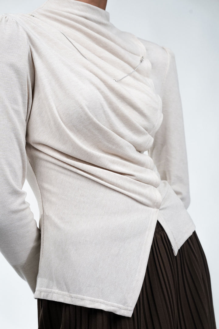 Pleat & Flow Cream Top With Silver Chain