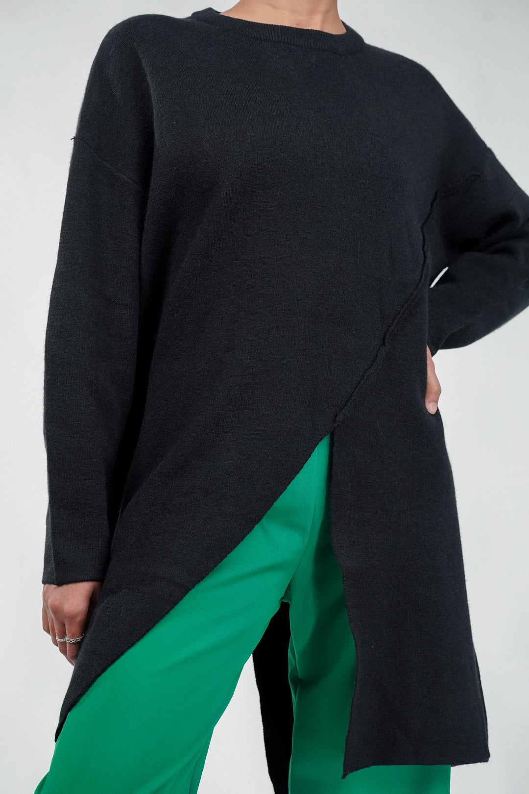 Black Horizon Long Cut Sweater