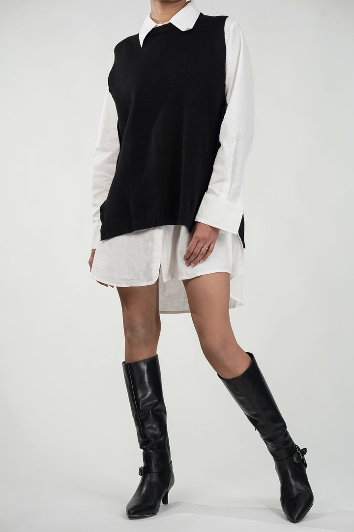 Black Side Button Knit Sweater