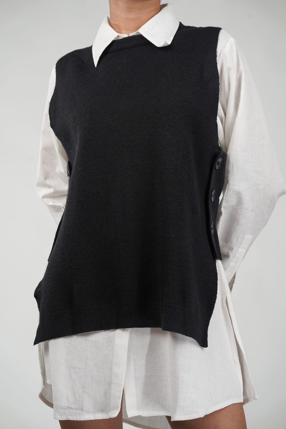 Black Side Button Knit Sweater