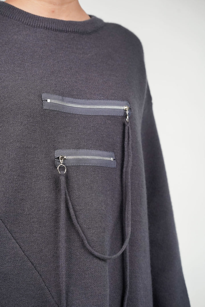 Slate Grey Zipline Geometrical  Sweater