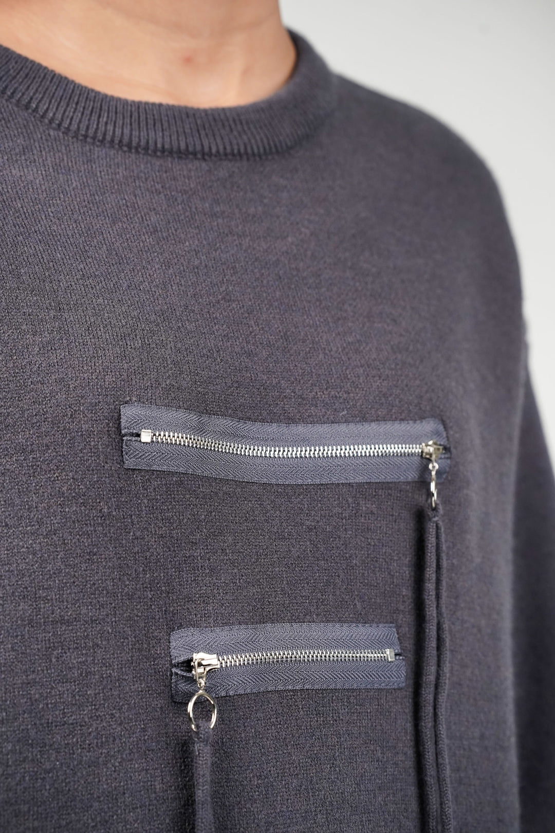 Slate Grey Zipline Geometrical  Sweater