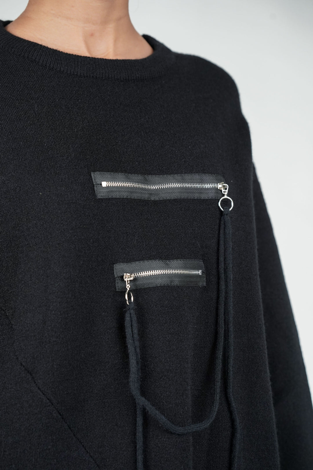 Black Zipline Geometrical Sweater