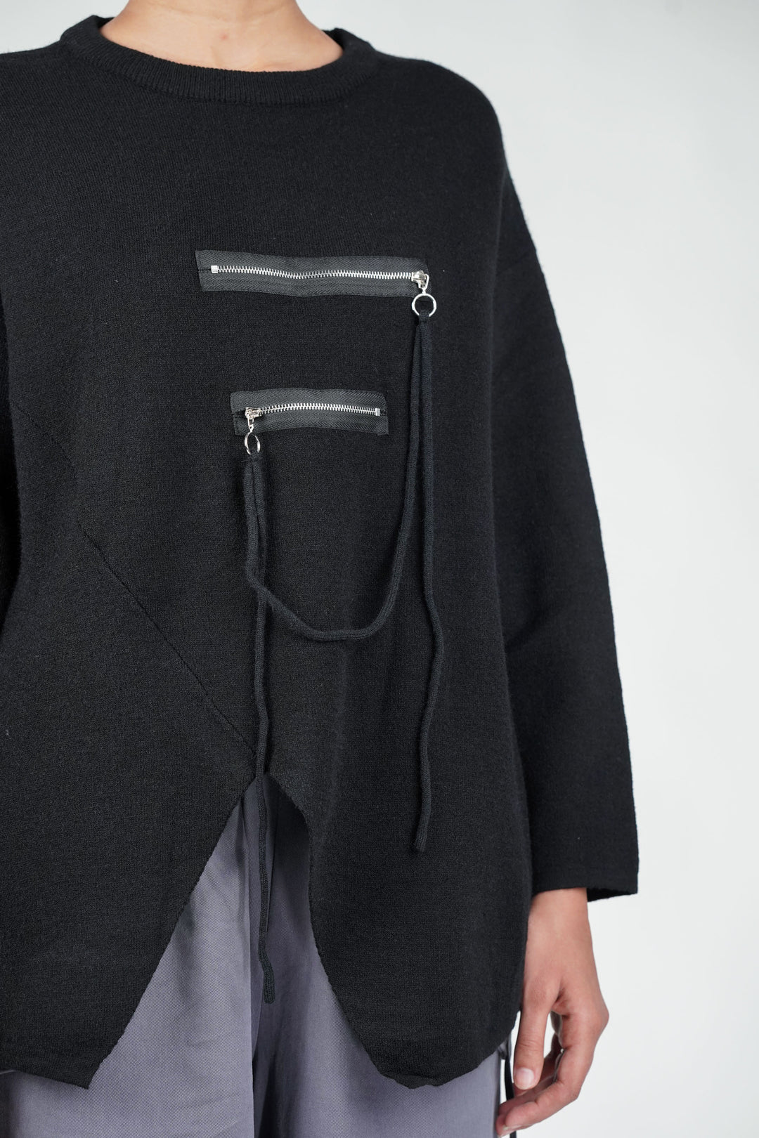 Black Zipline Geometrical Sweater