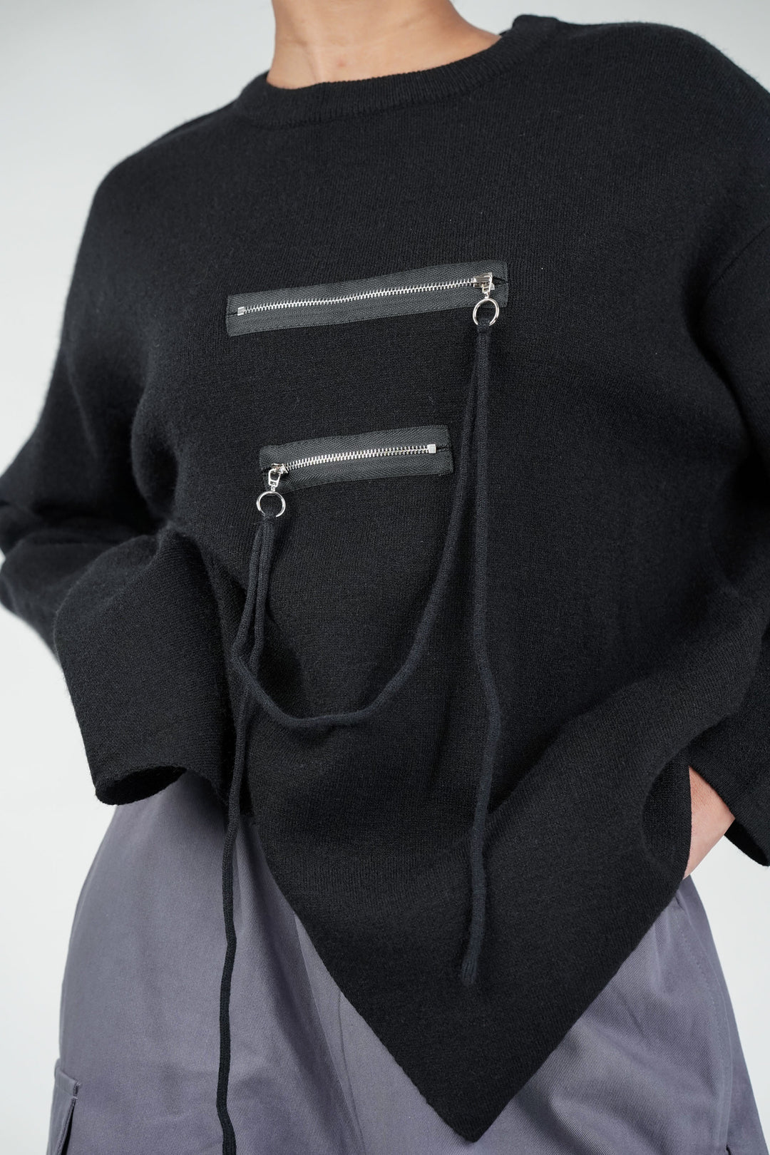 Black Zipline Geometrical Sweater