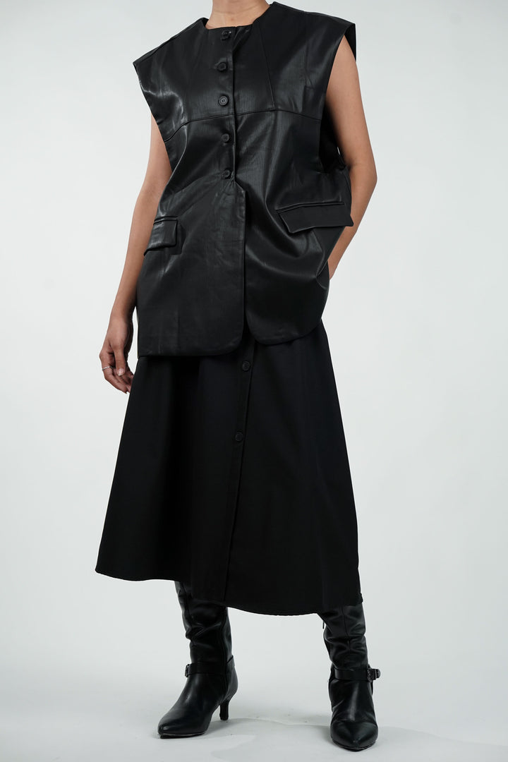 Flap & Leather Black Co Ord