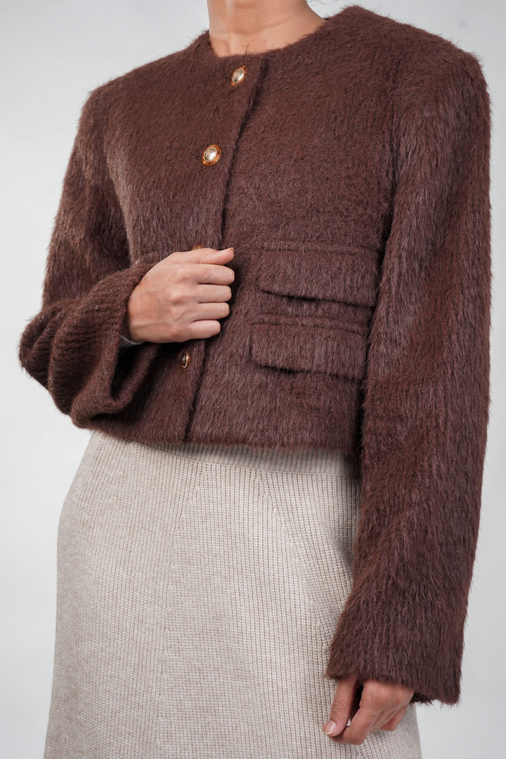 Luxury brown fur blazer for winter
