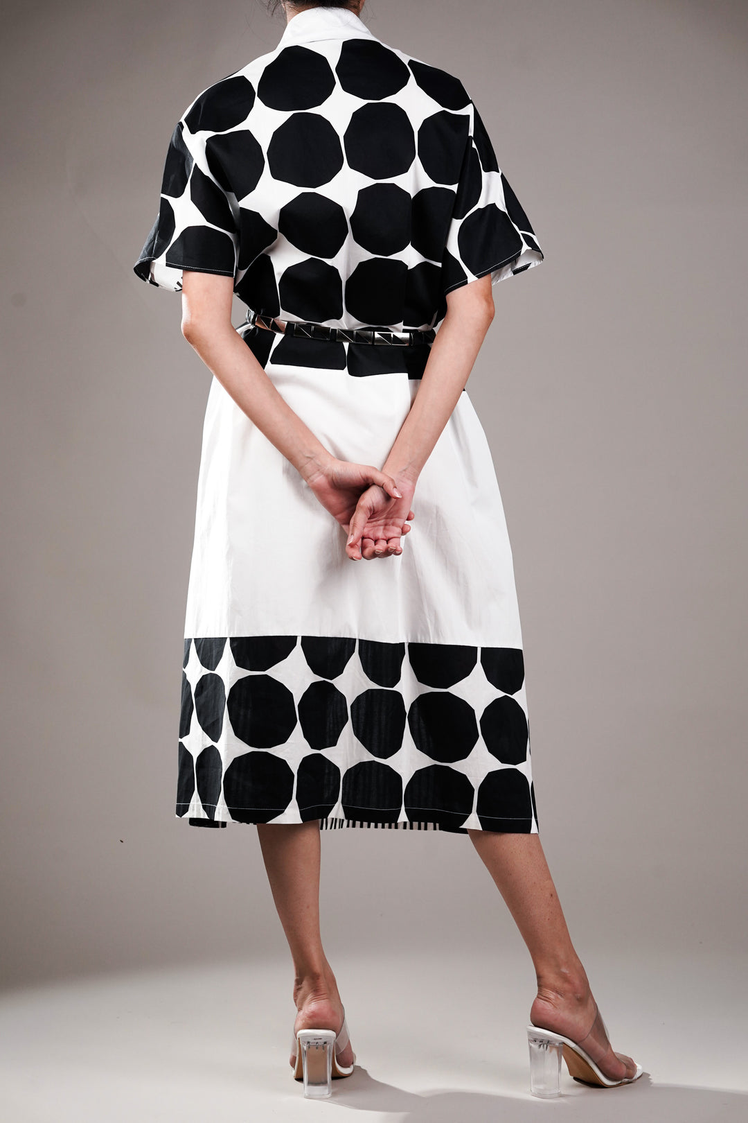 White Geometrical Print Shirt Dress