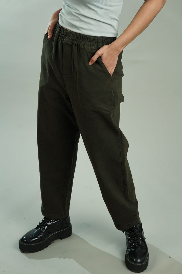 Comfortable moss green trousers for women