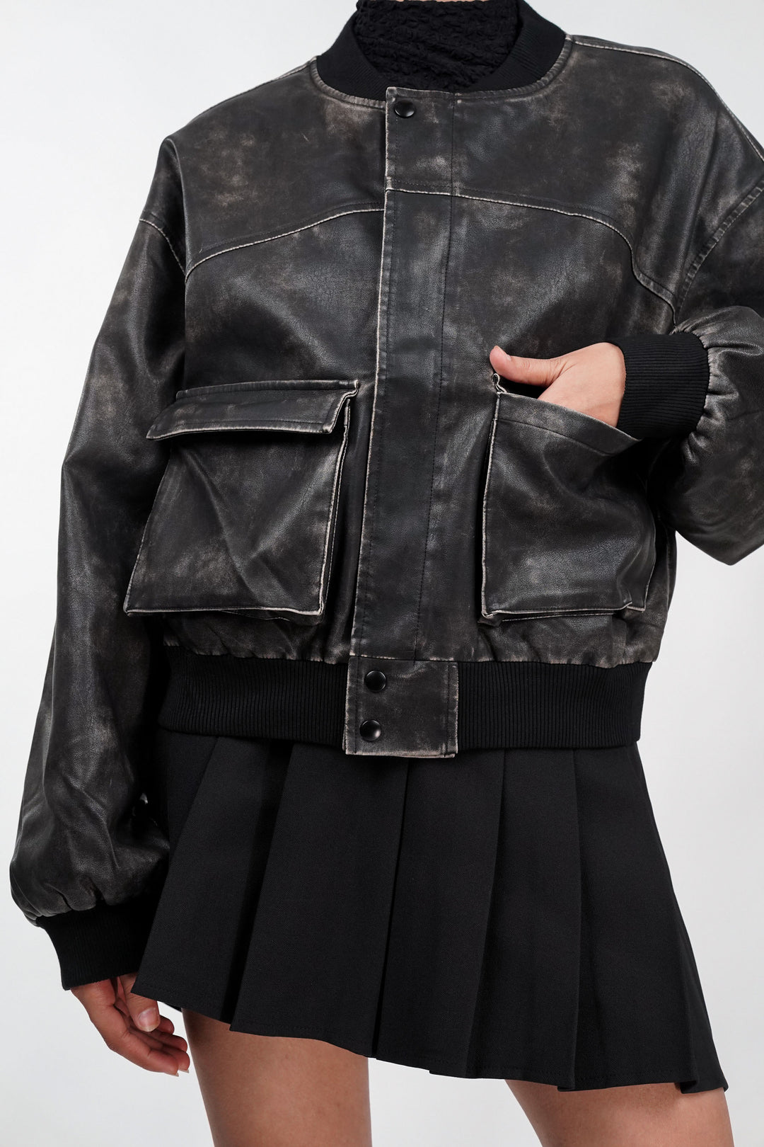 Textured Terrain Black Leather Jacket