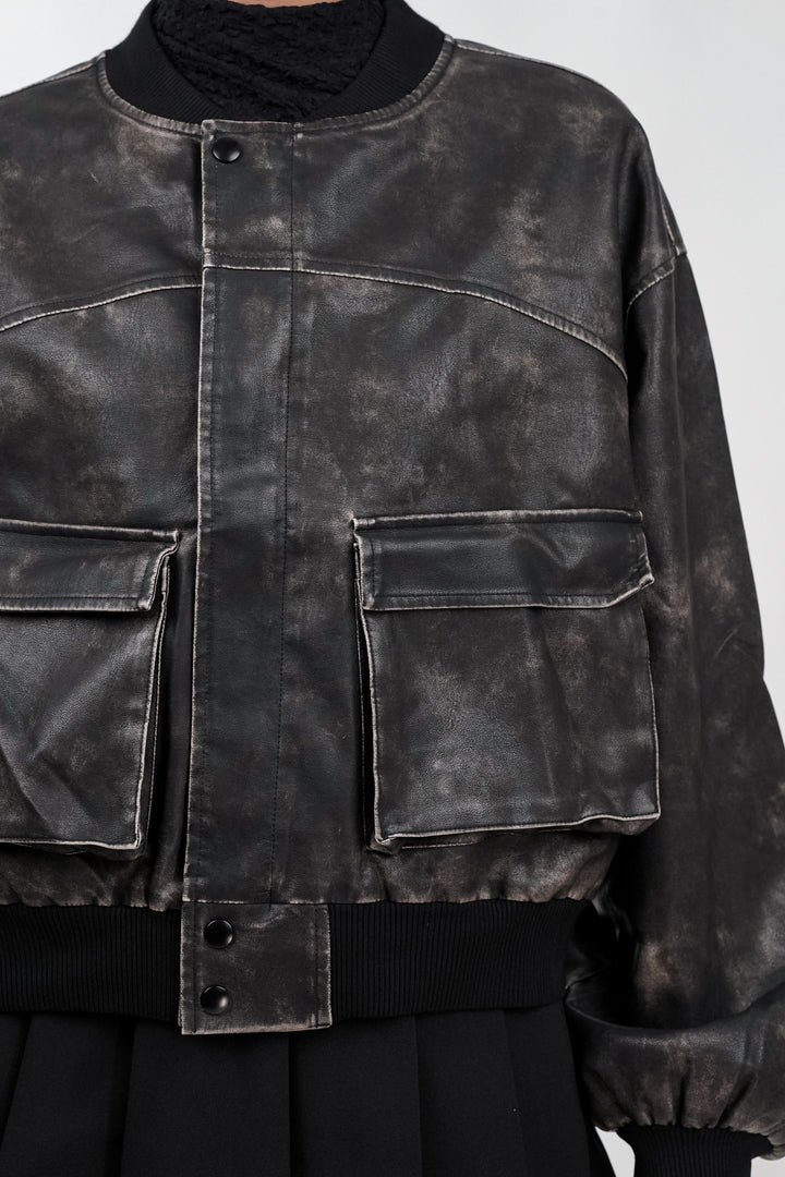 Textured Terrain Black Leather Jacket