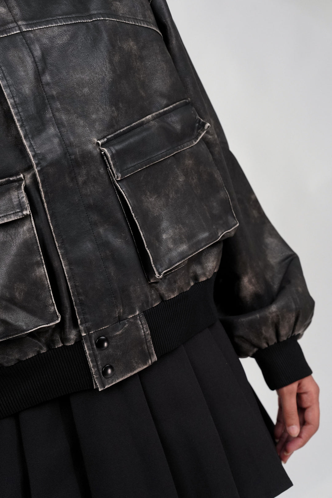 Textured Terrain Black Leather Jacket