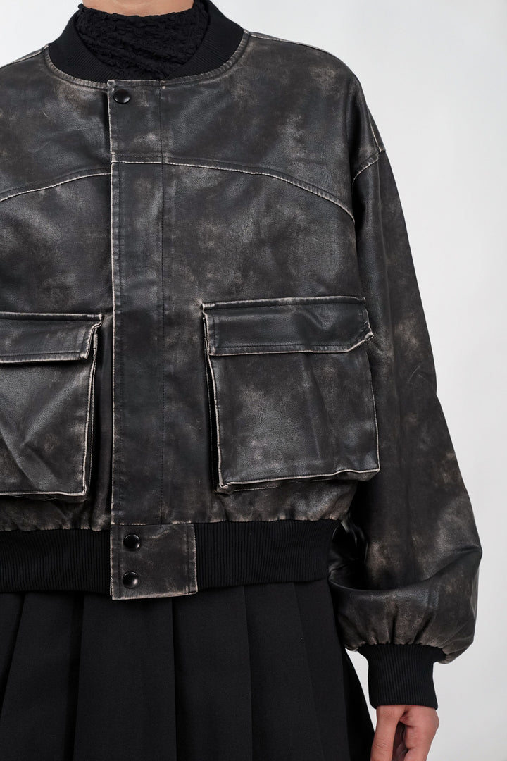 Textured Terrain Black Leather Jacket