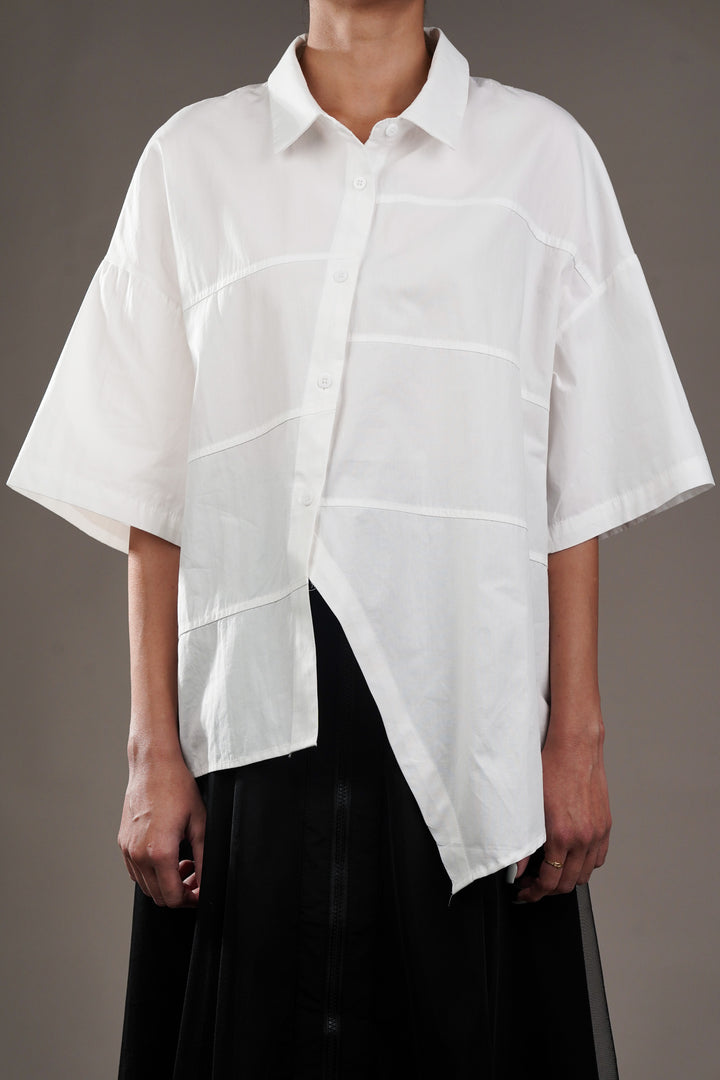 White Panel Oversized A-symmetrical Shirt