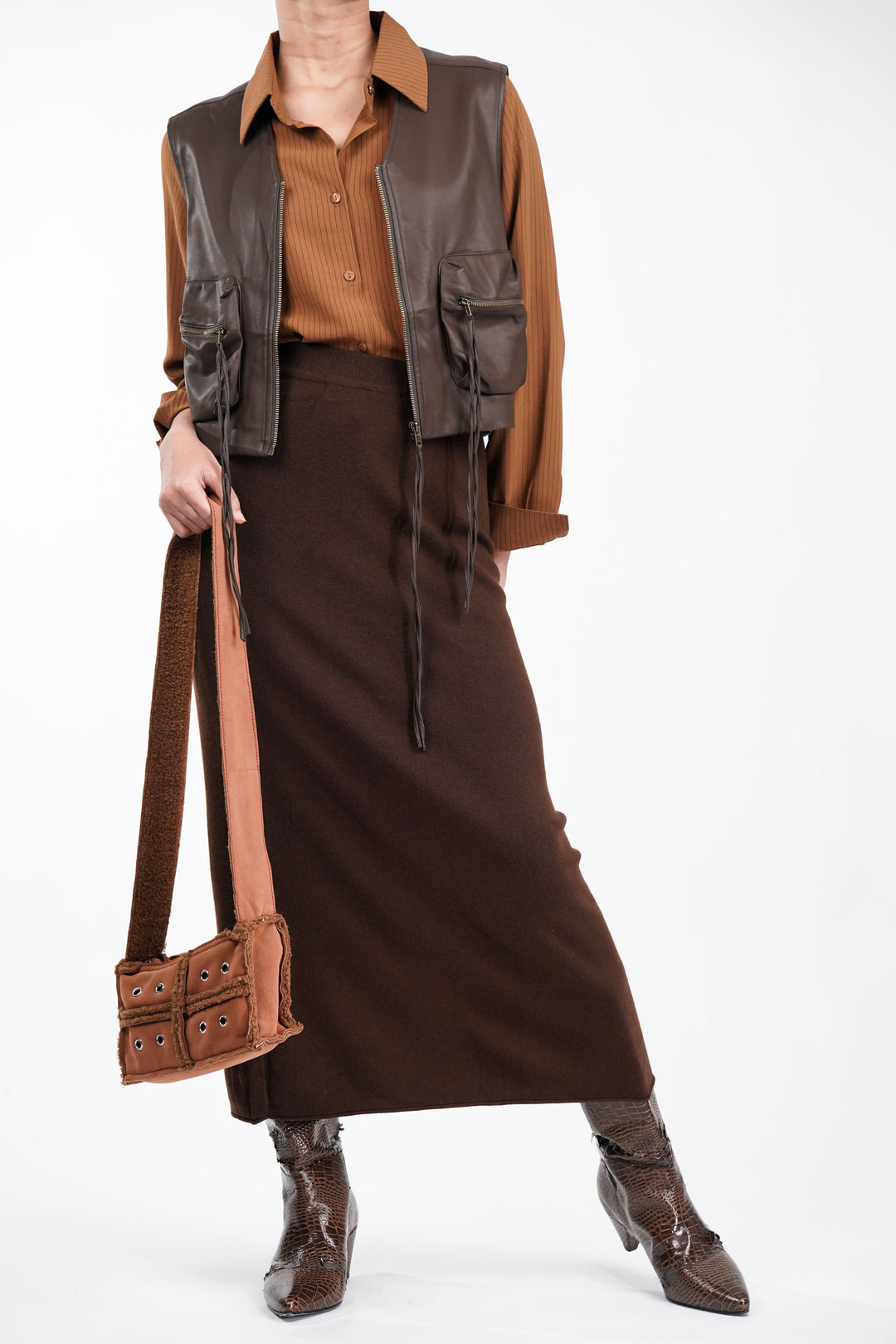 Half-Track Brown Leather Jacket