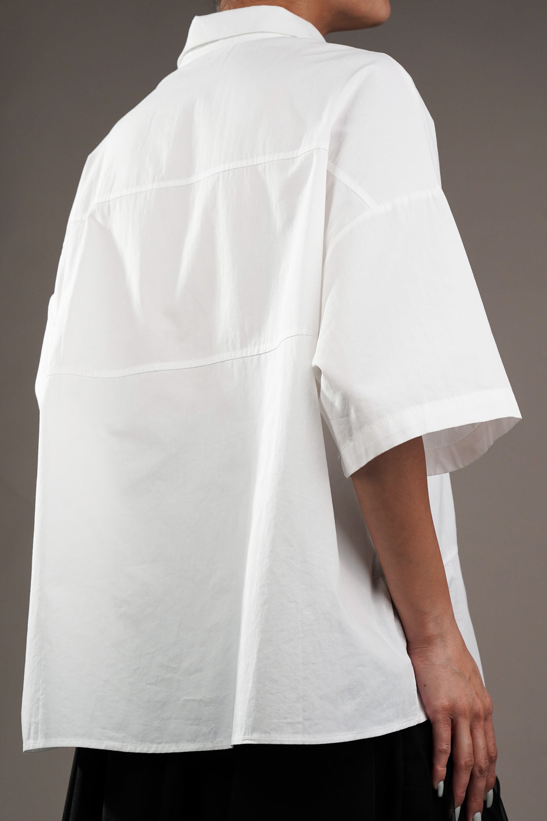 White Panel Oversized A-symmetrical Shirt