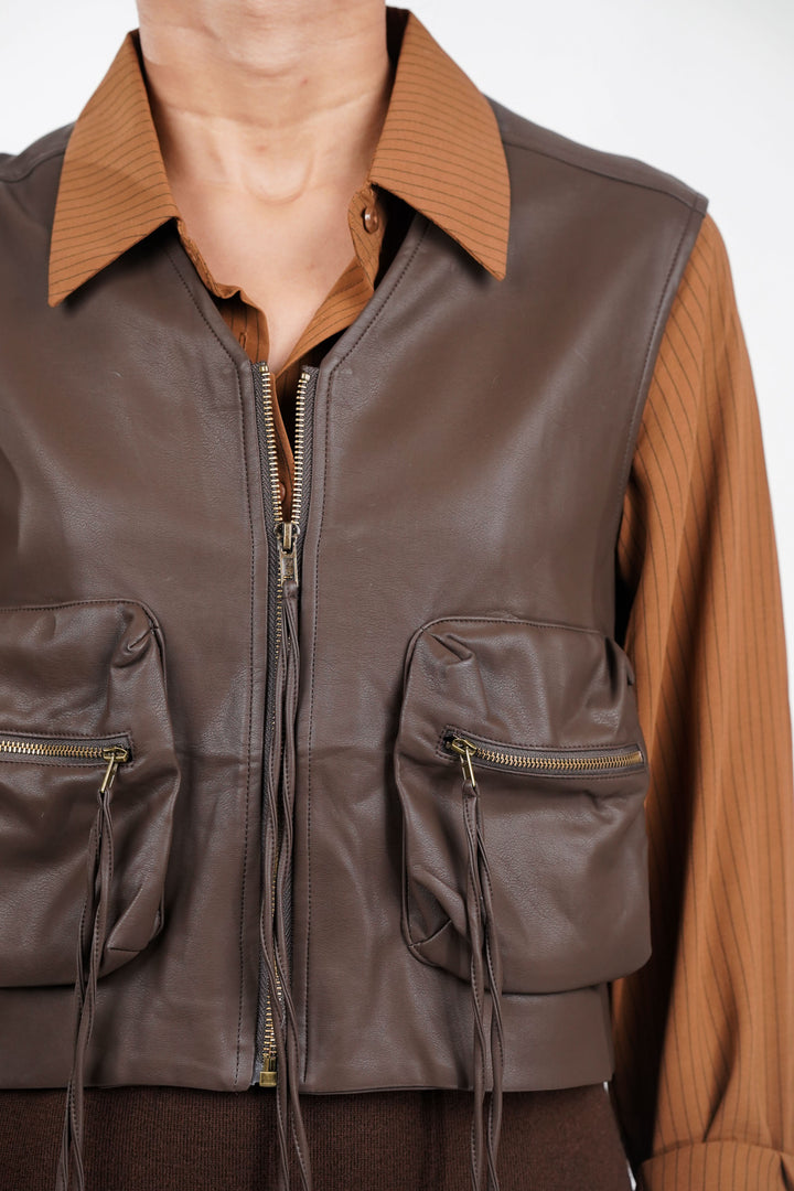 Half-Track Brown Leather Jacket