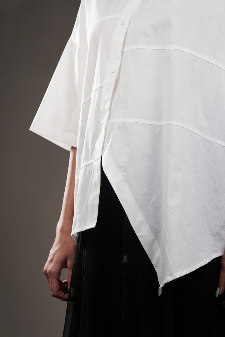 White Panel Oversized A-symmetrical Shirt