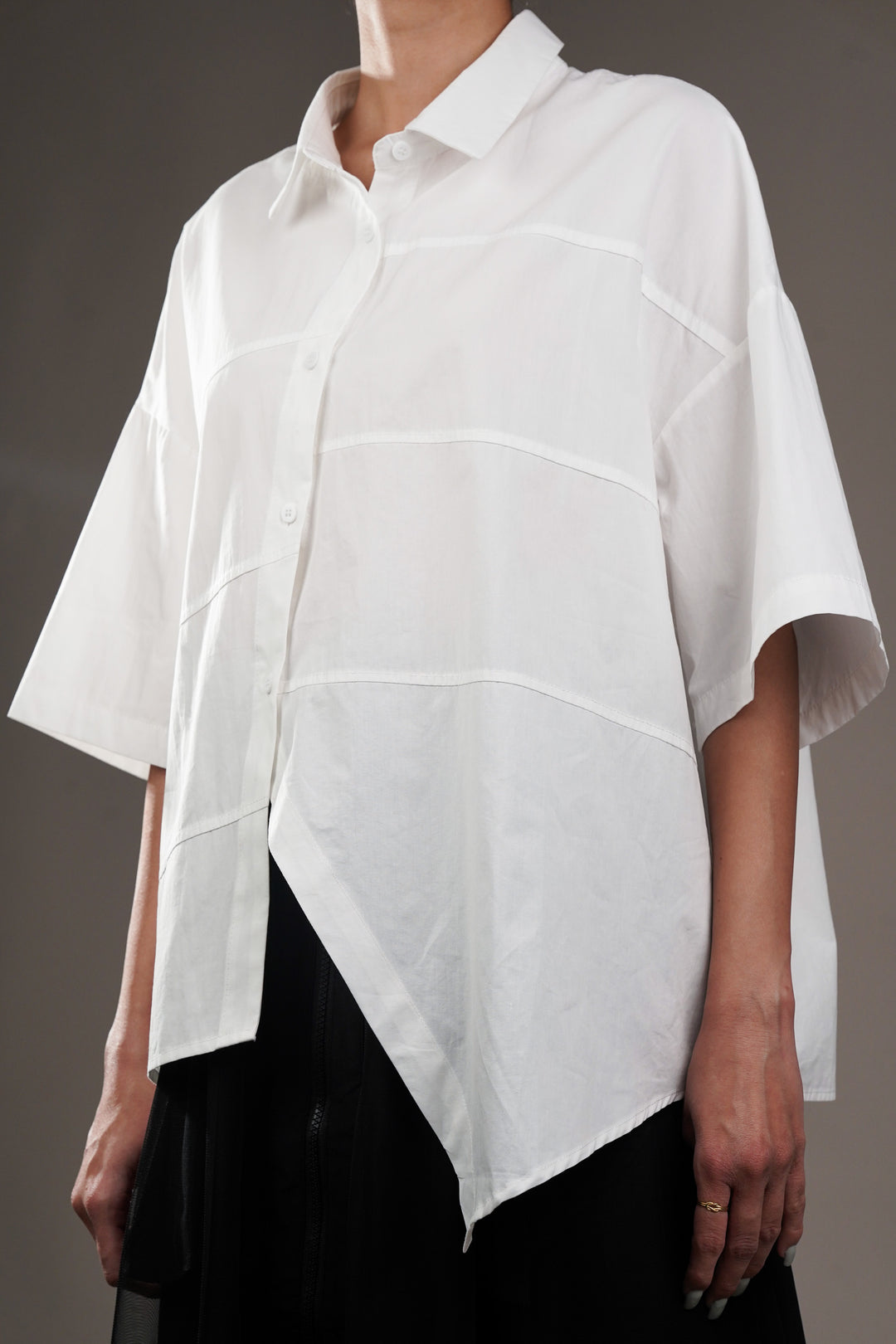 White Panel Oversized A-symmetrical Shirt