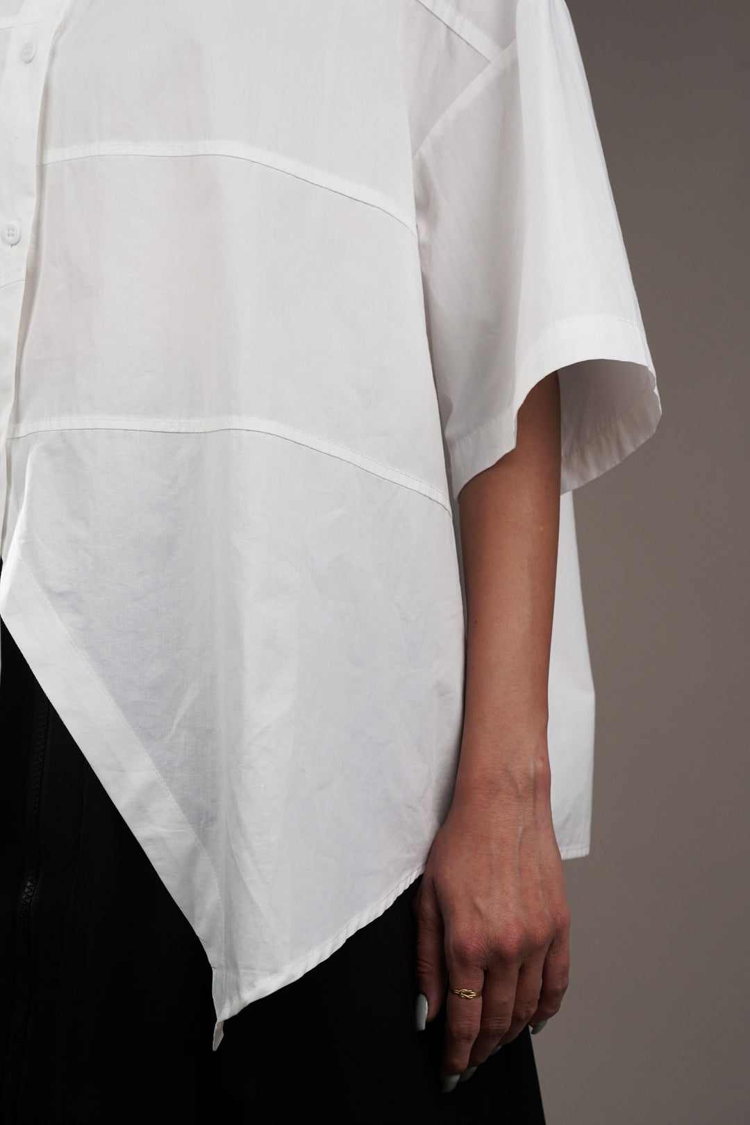 White Panel Oversized A-symmetrical Shirt