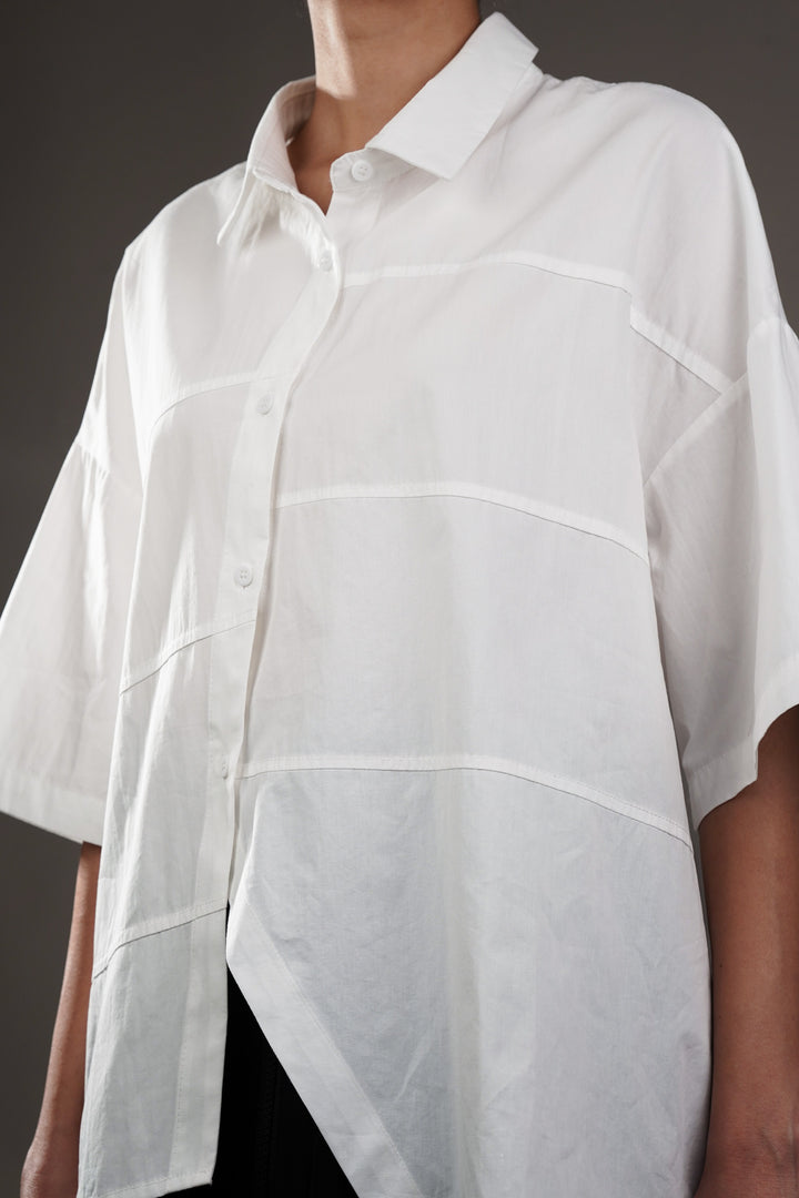 White Panel Oversized A-symmetrical Shirt