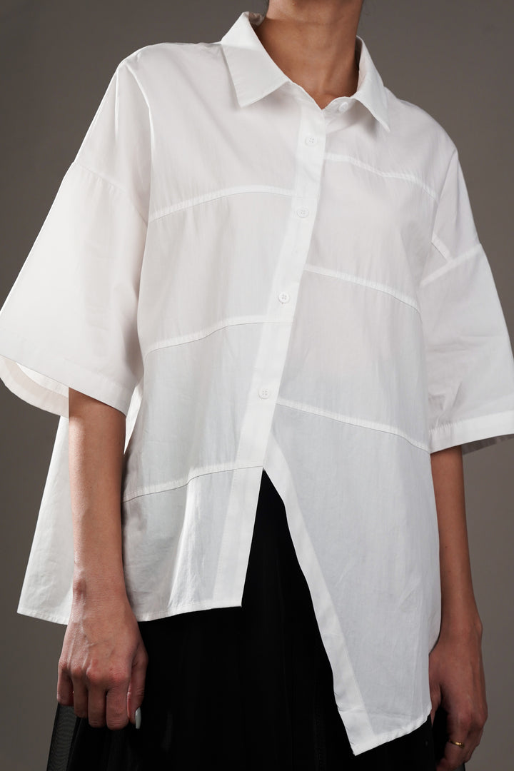 White Panel Oversized A-symmetrical Shirt