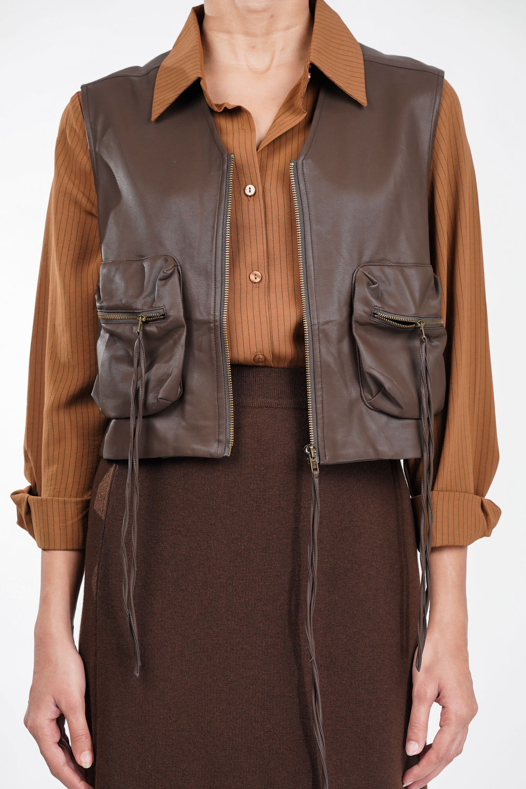 Half-Track Brown Leather Jacket