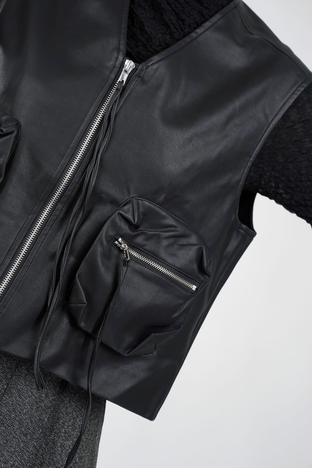 Half-Track Black Leather Jacket