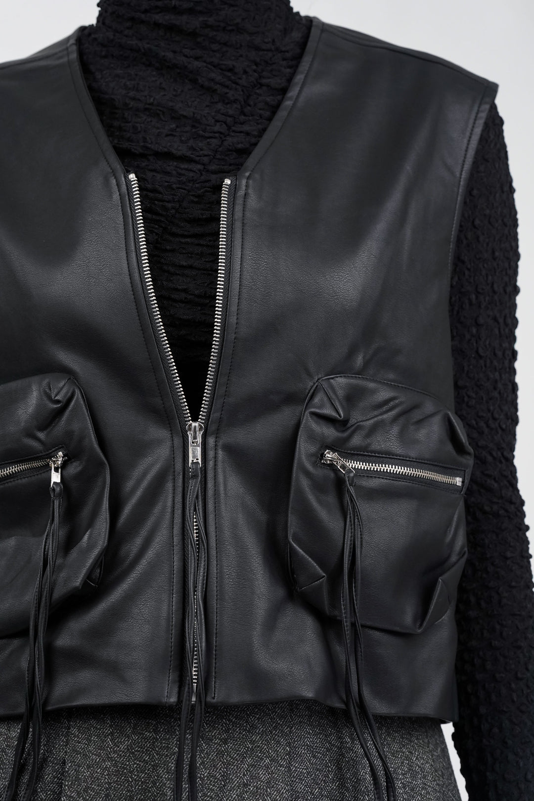 Half-Track Black Leather Jacket