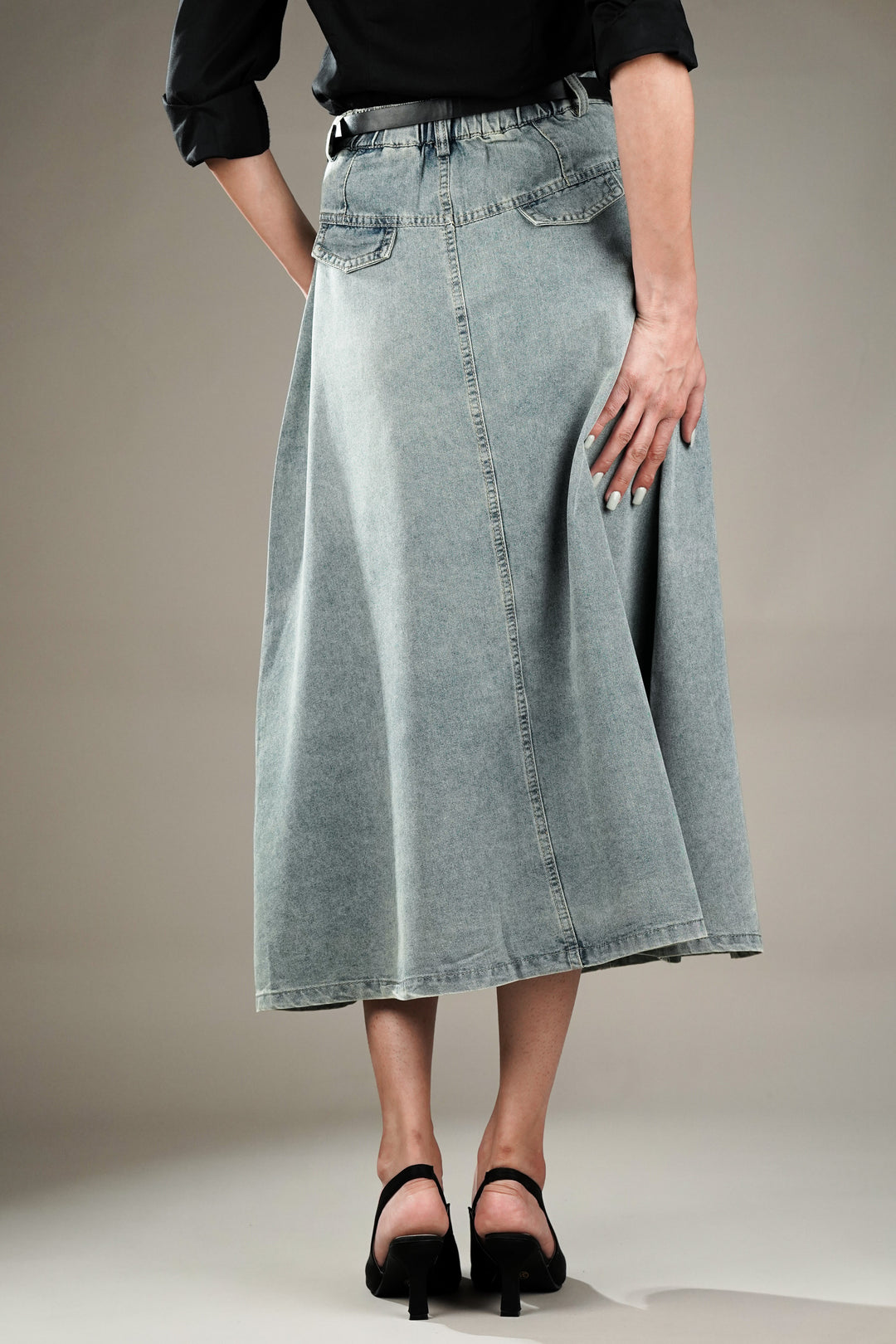 Denim A-line skirt With Belt