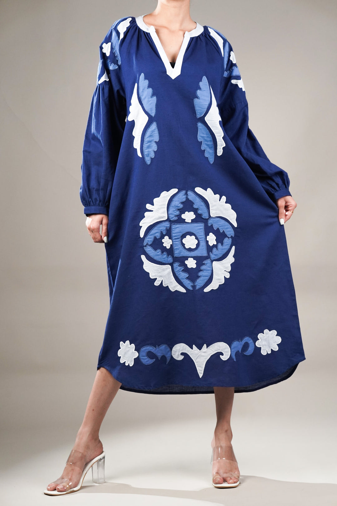 Gathered Sleeves Cotton Dress