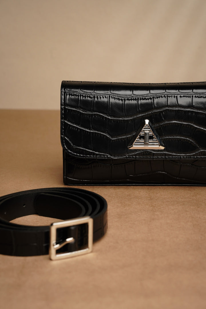 Black Alligator Waist Belt Bag