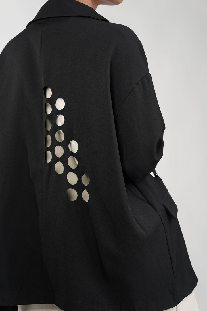 Black Blazer With Circle Cut Work