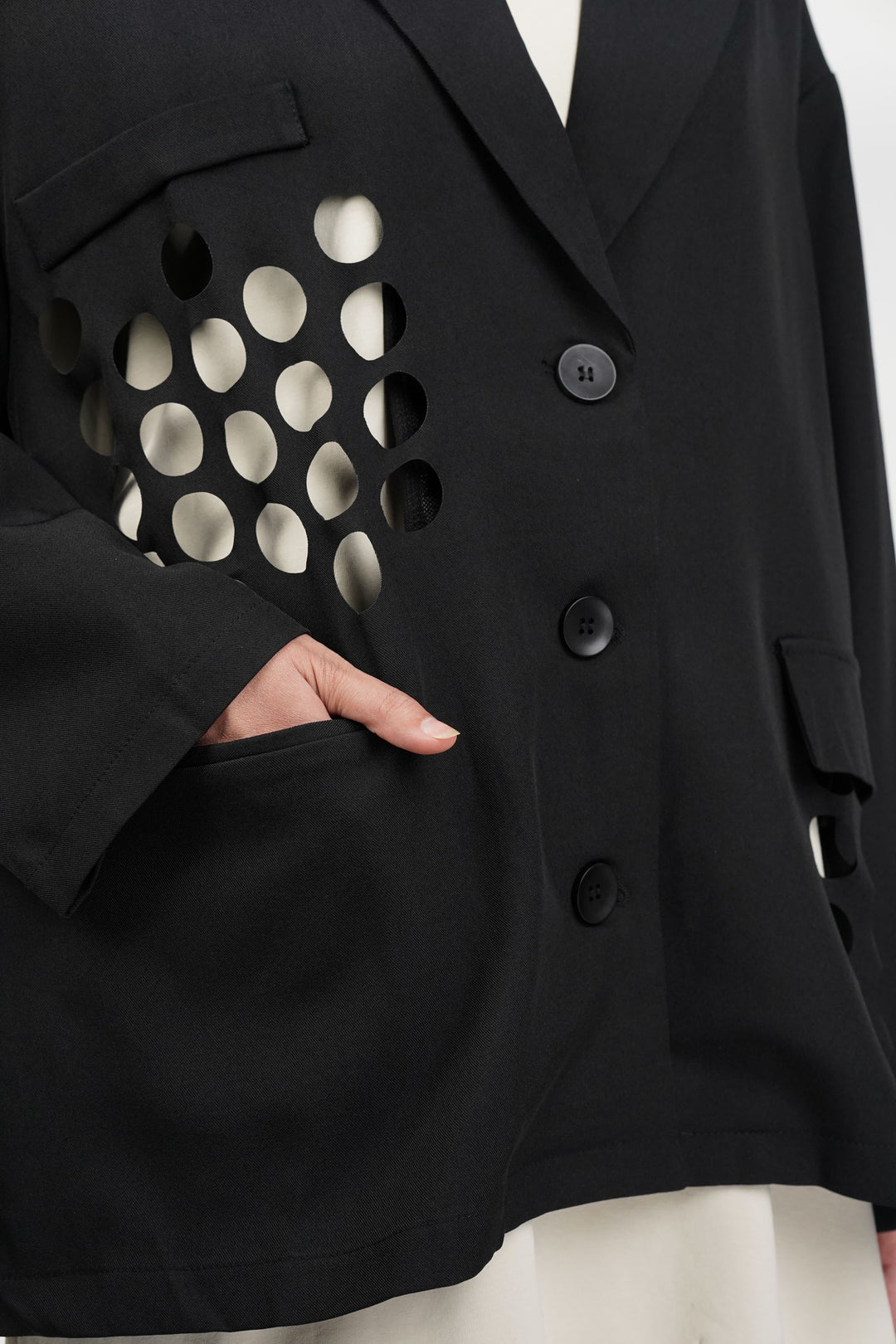 Black Blazer With Circle Cut Work