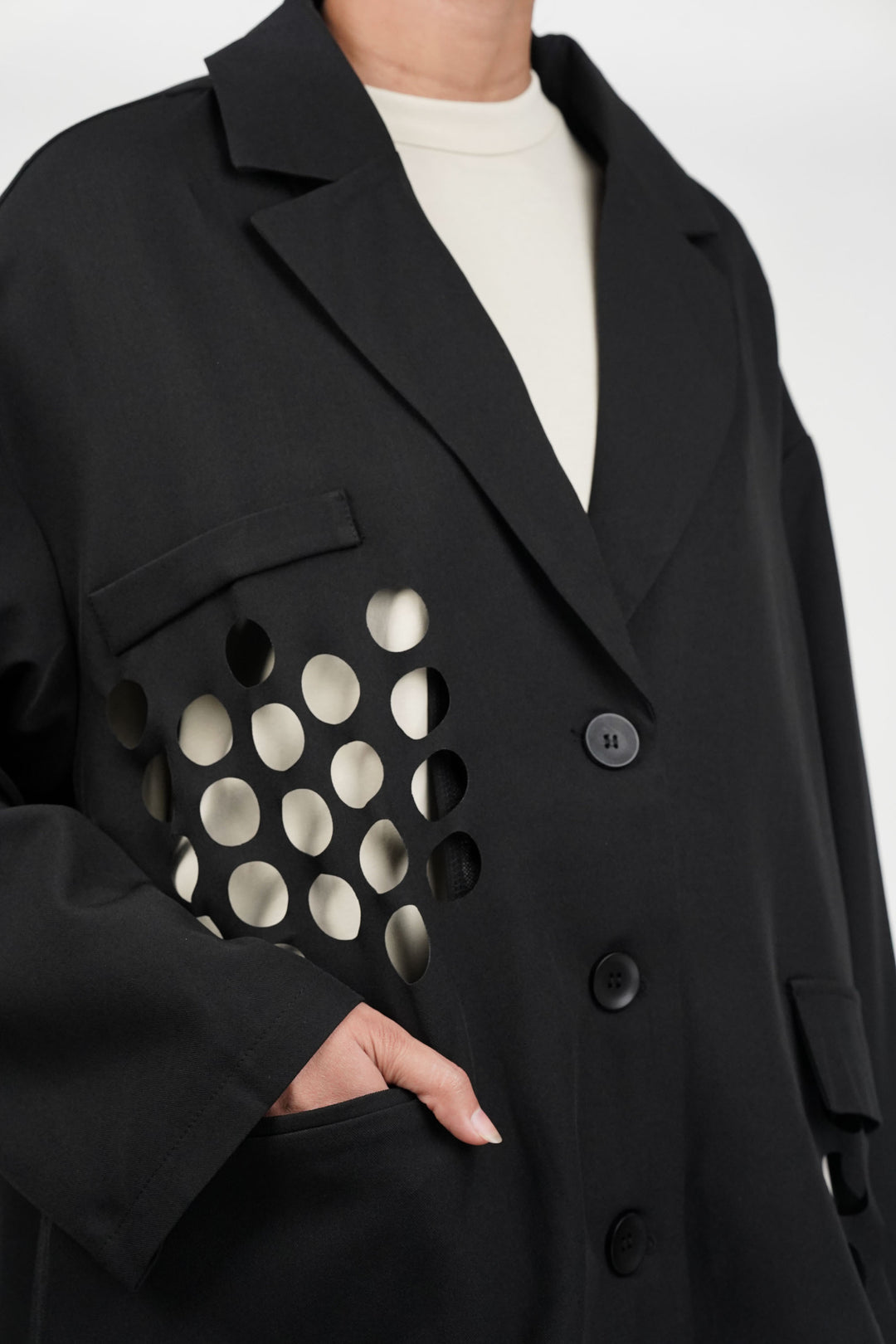 Black Blazer With Circle Cut Work