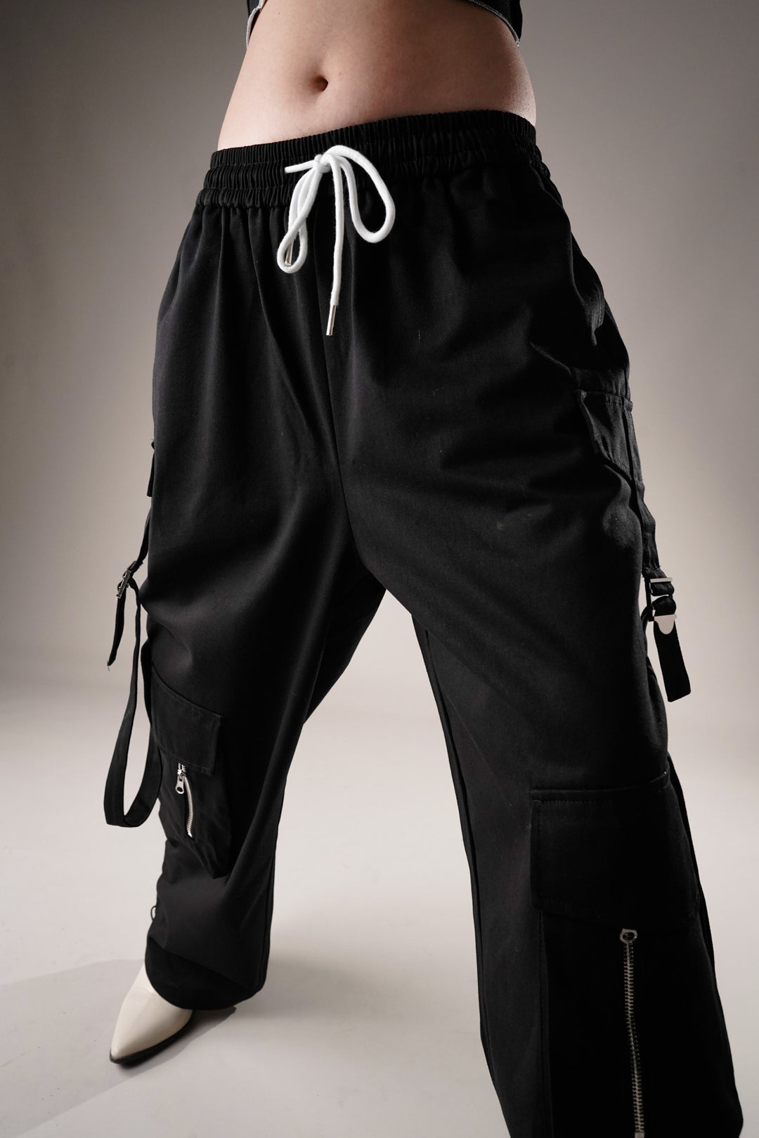 Trendy black streetwear cargo pants