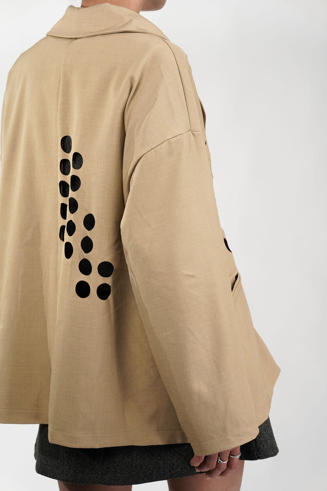 Khaki Blazer With Circle Cut Work