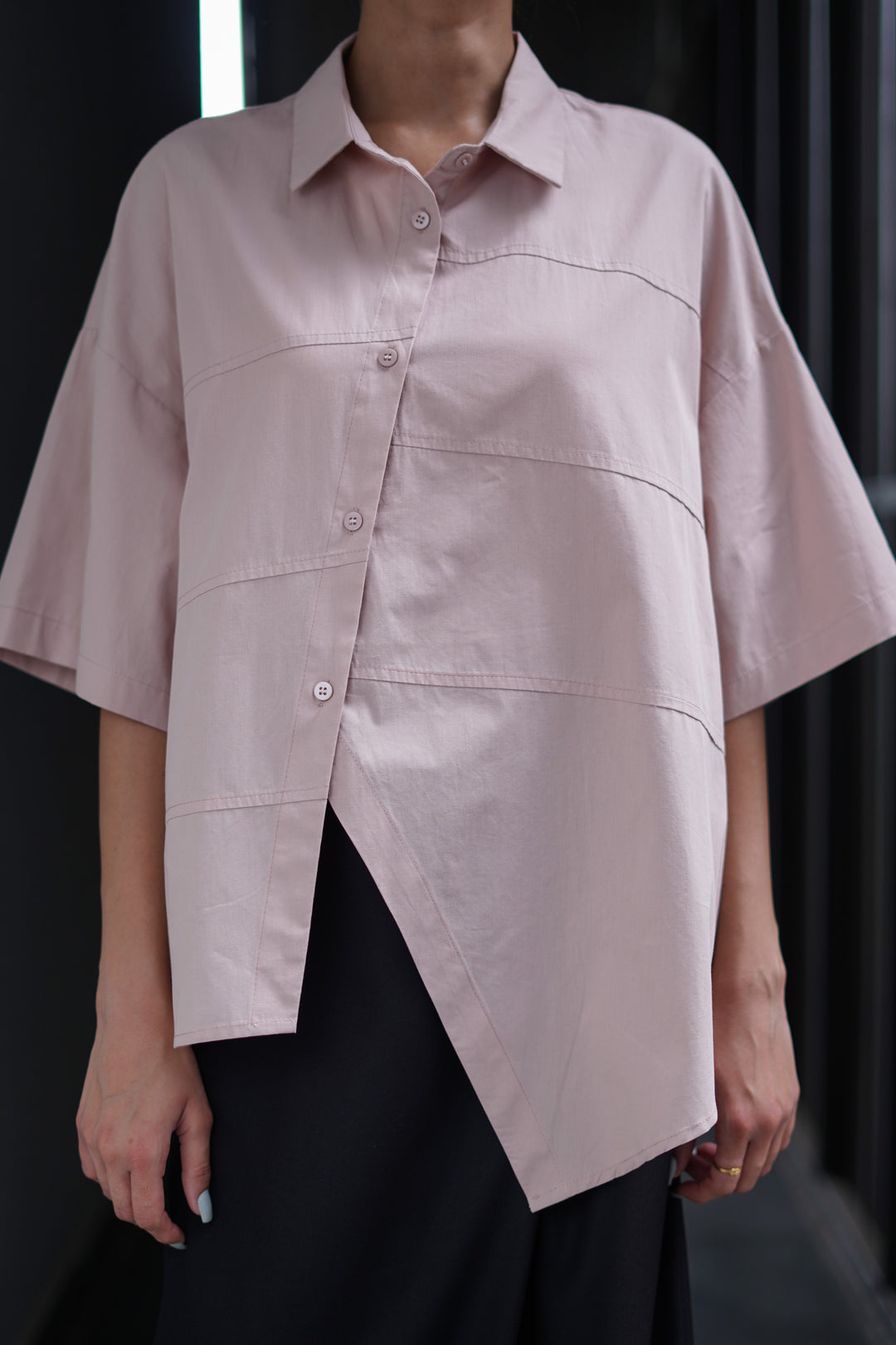 Peach Panel Oversized A-symmetrical Shirt