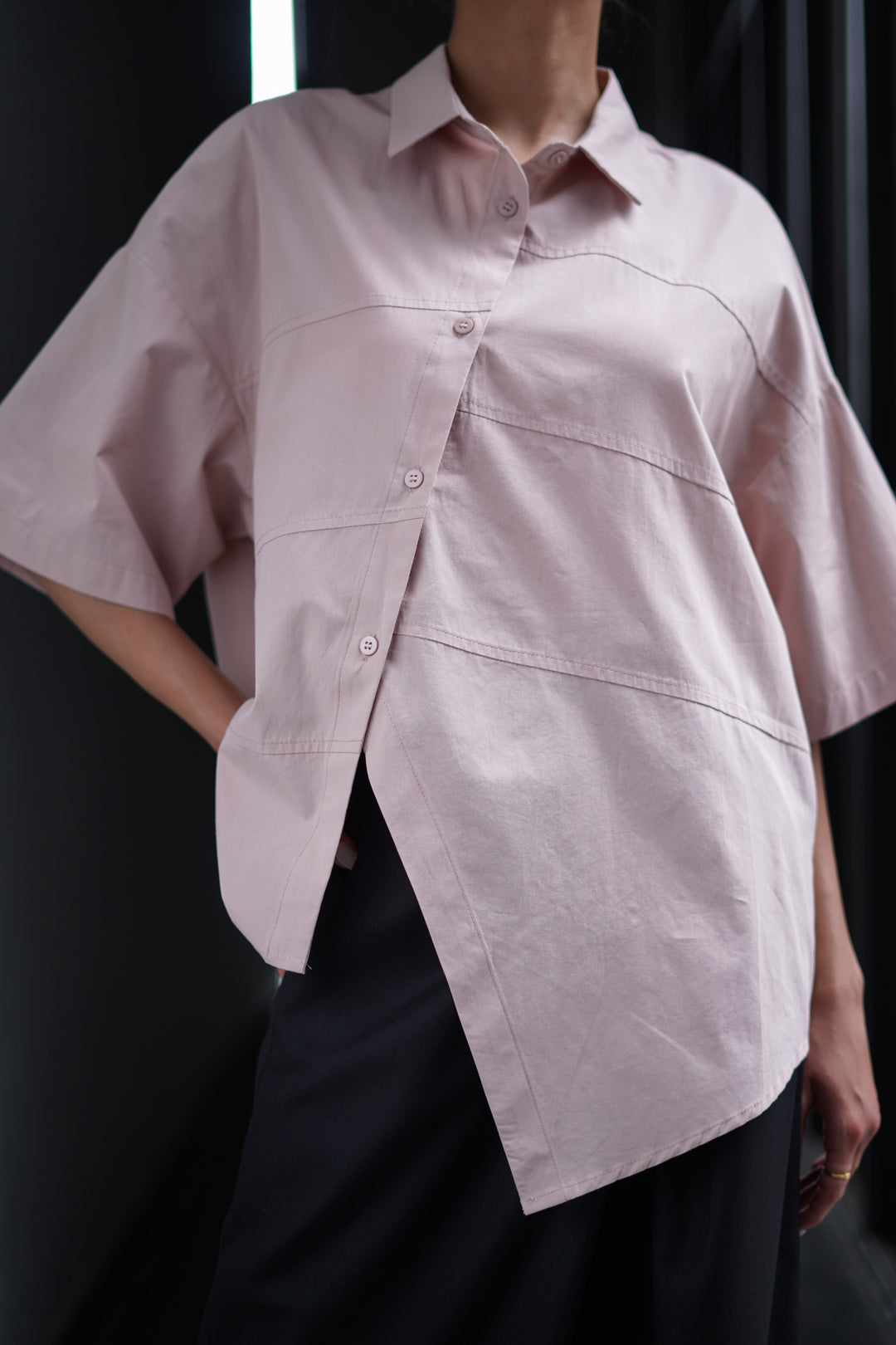 Peach Panel Oversized A-symmetrical Shirt