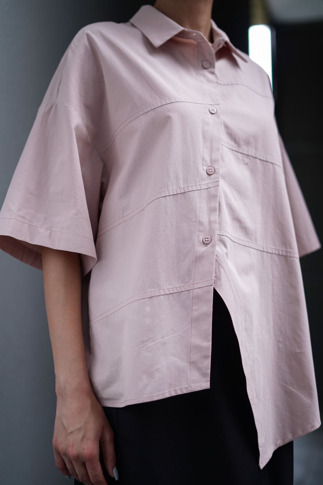 Peach Panel Oversized A-symmetrical Shirt