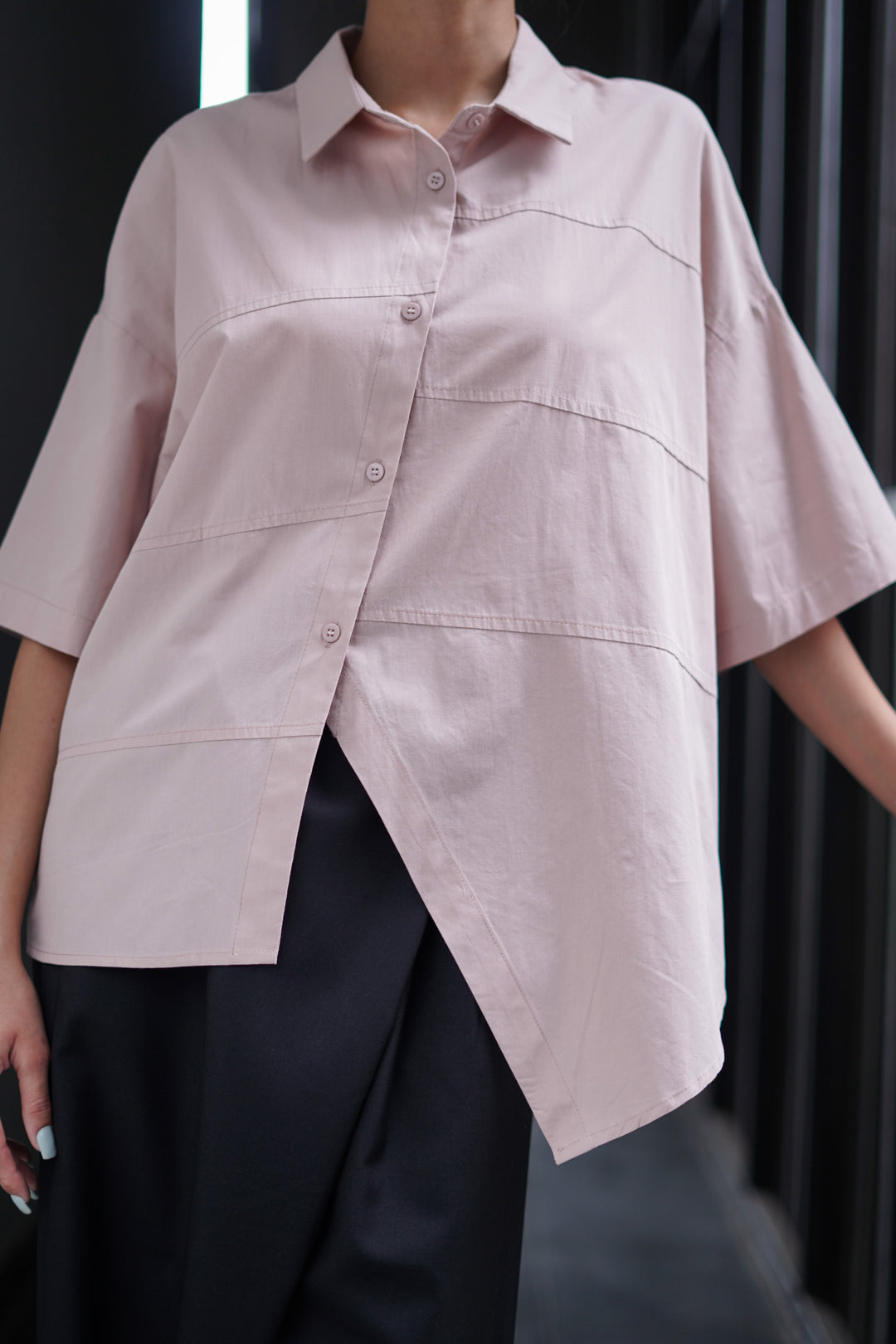 Peach Panel Oversized A-symmetrical Shirt