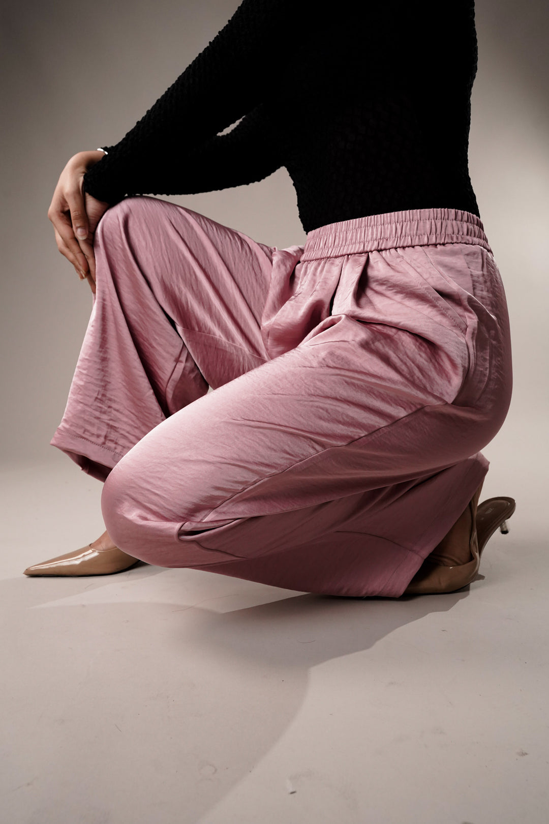 satin blend trousers for women