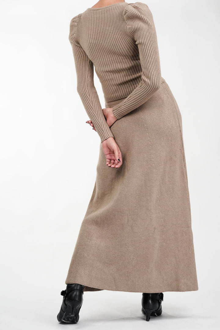 Caramel Knitted Skirt Co Ord