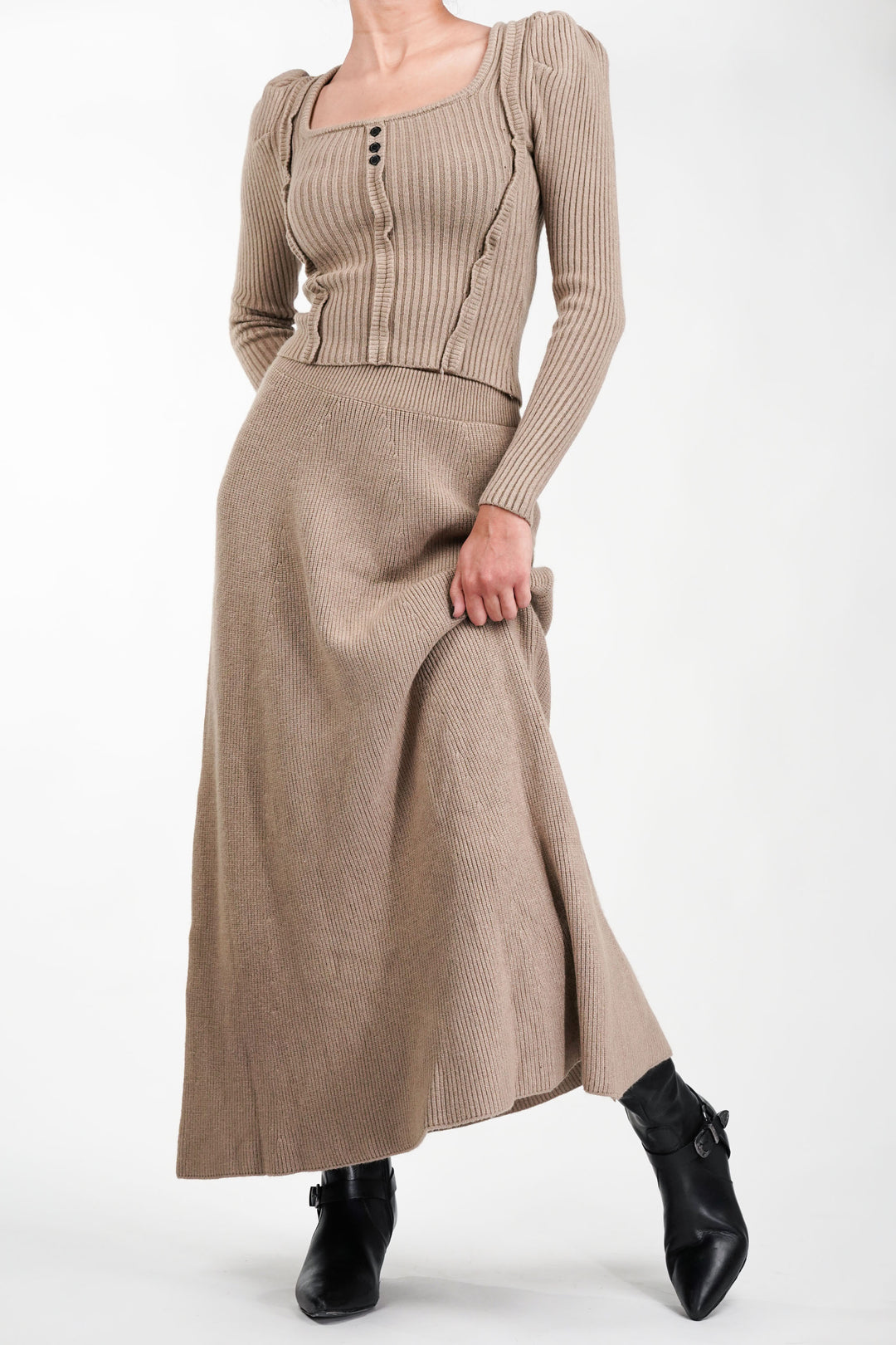 Caramel Knitted Skirt Co Ord