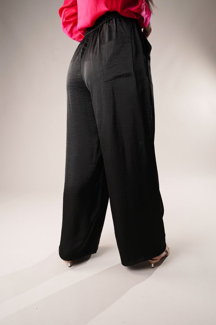 Elegant black satin blend trousers
