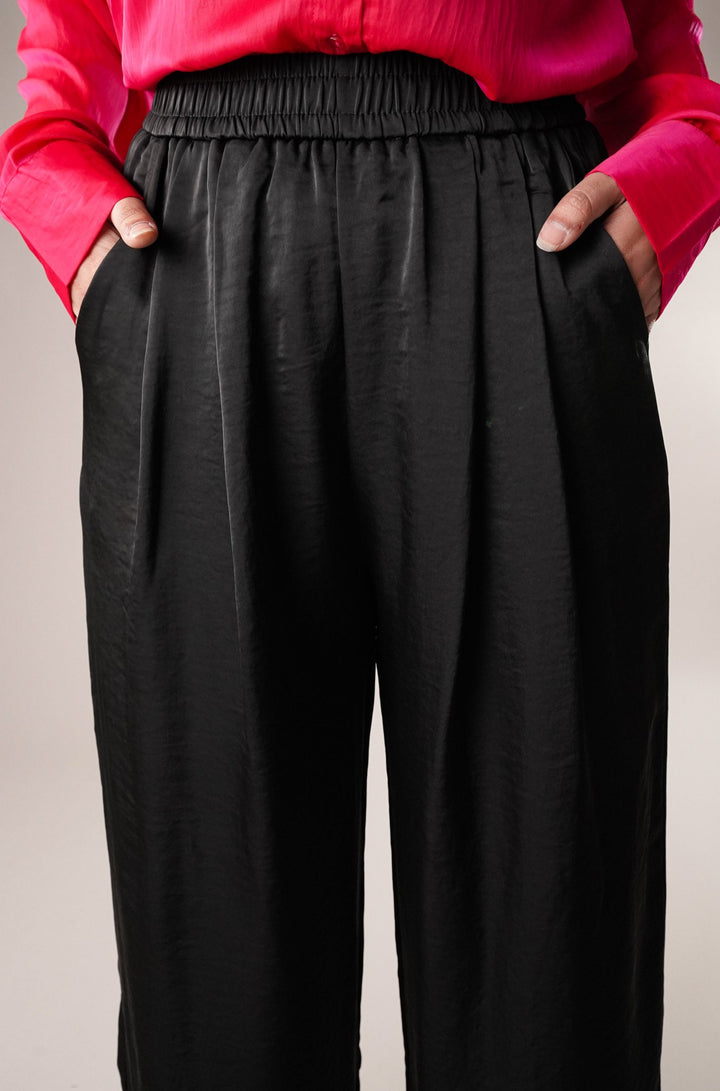 Black satin pants for work and casual wear
