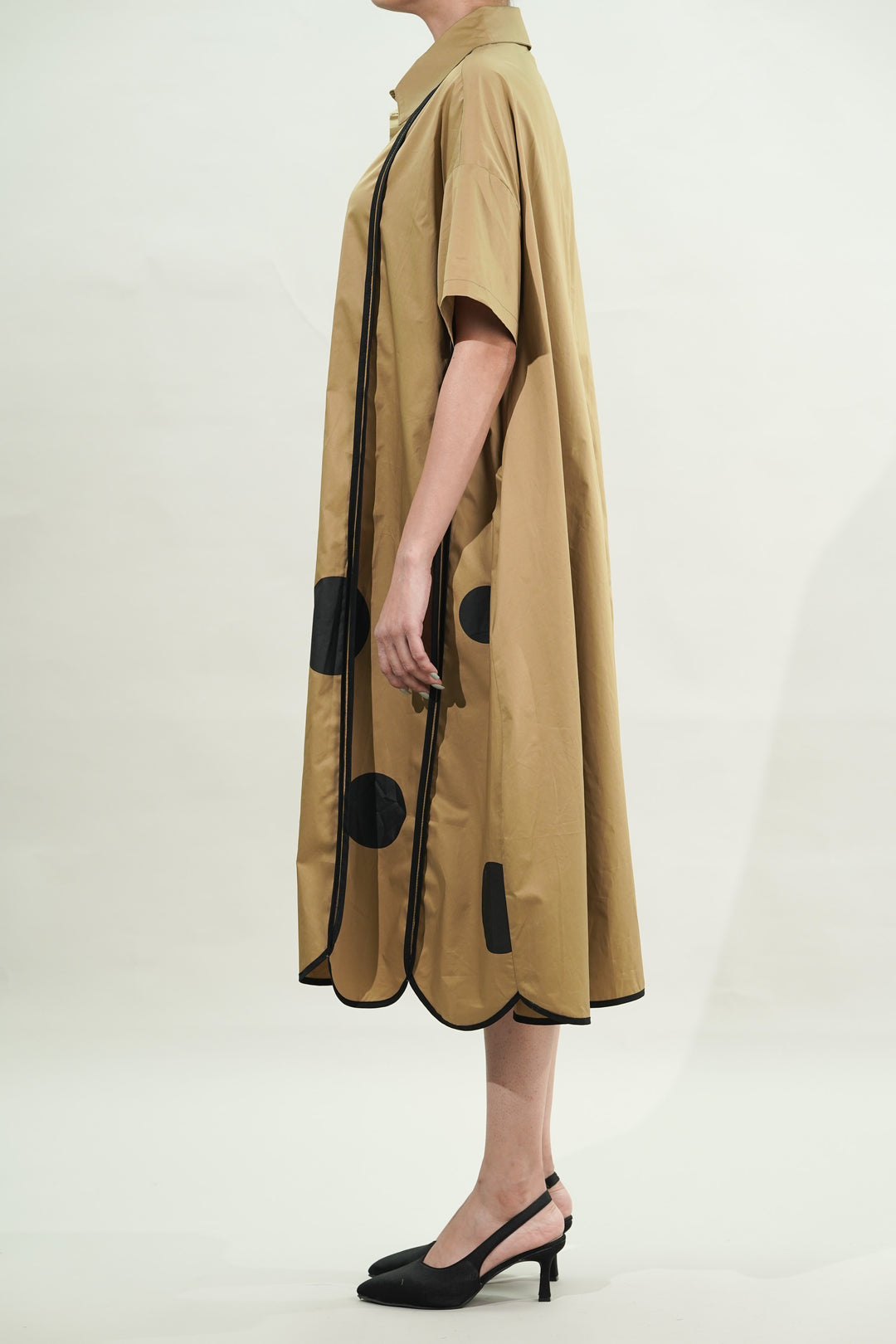 CAMEL PANEL DRESS WITH ASYMMETRICAL HEM