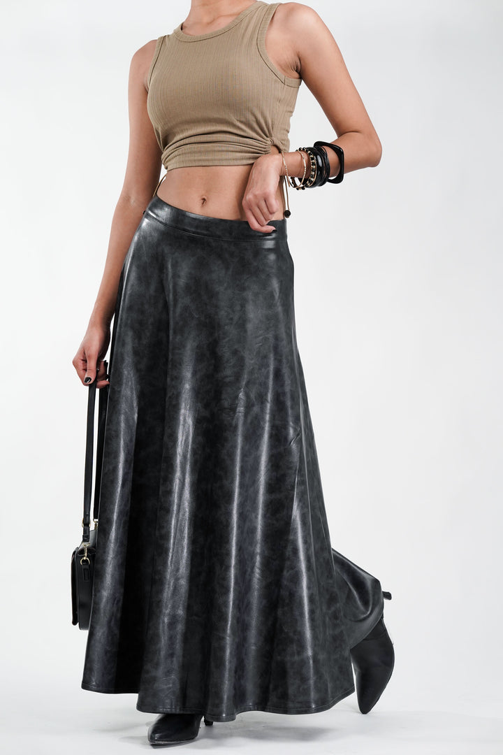 Carbon Flicker Black Leather Skirt