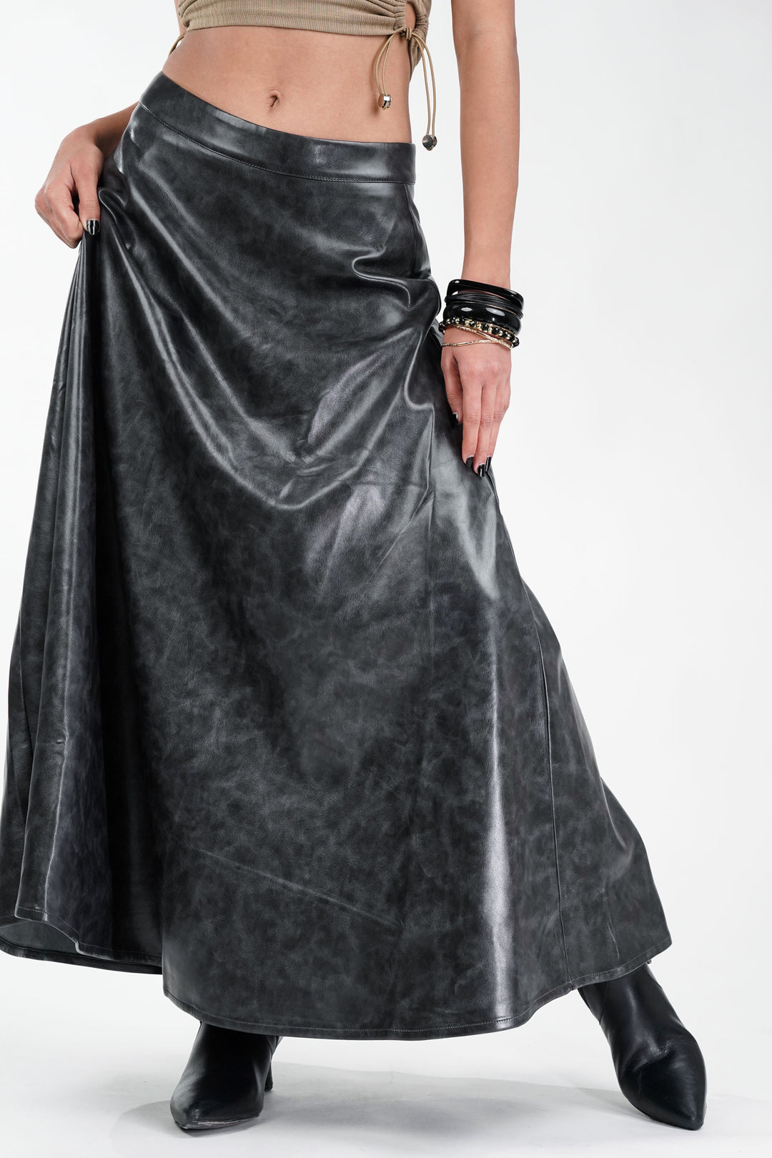 Carbon Flicker Black Leather Skirt